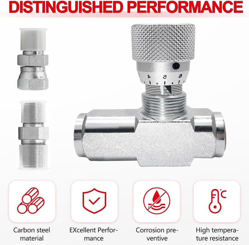 Cplbrb 1/4" NPT Hydraulic Flow Control Valve, 5000 PSI | One-Way Adjustable Speed Throttle Check Valve with 2 Pipe Adapters for Cylinder Control - Image 2